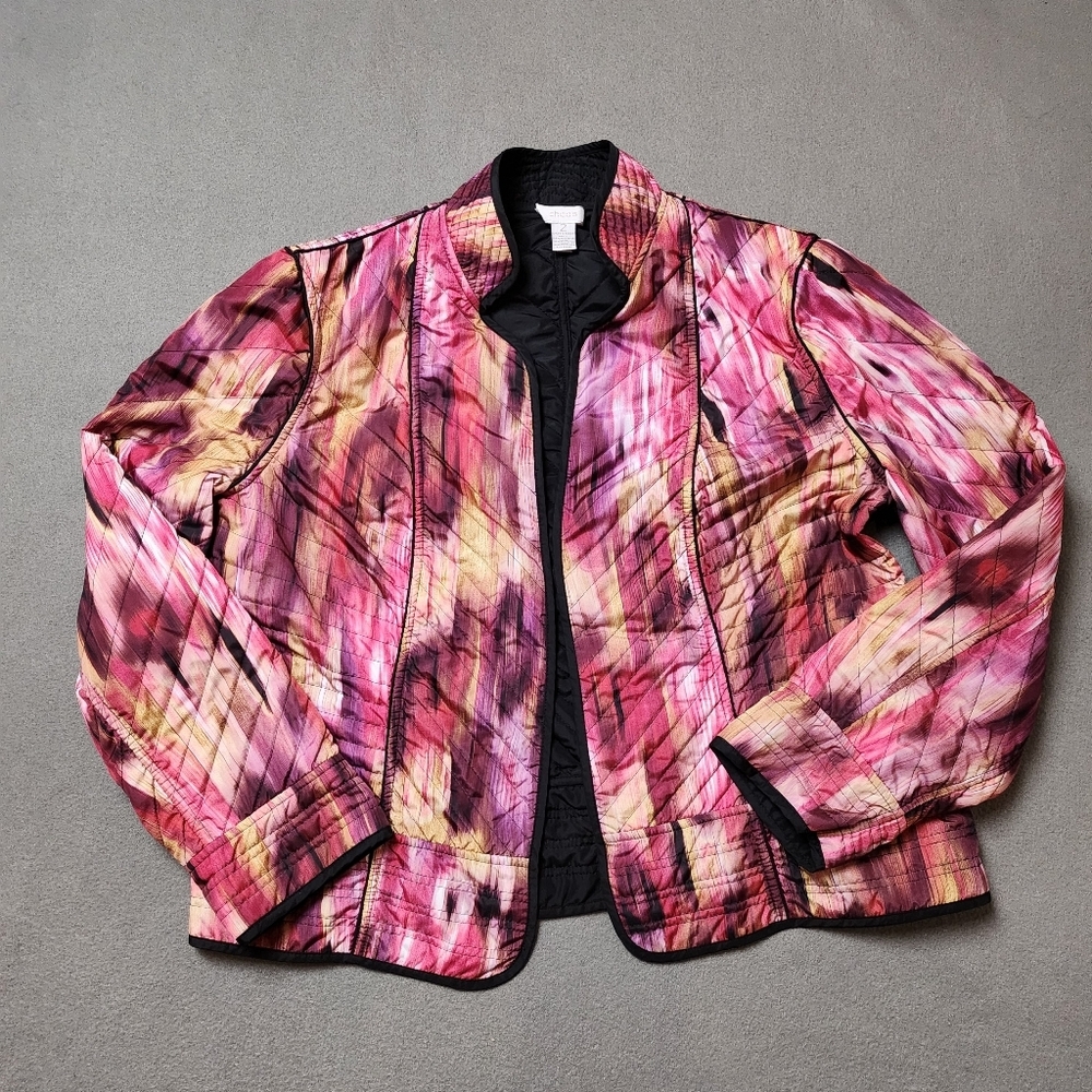 Quilted Chico's jacket Sz 2 Open Front Colotful